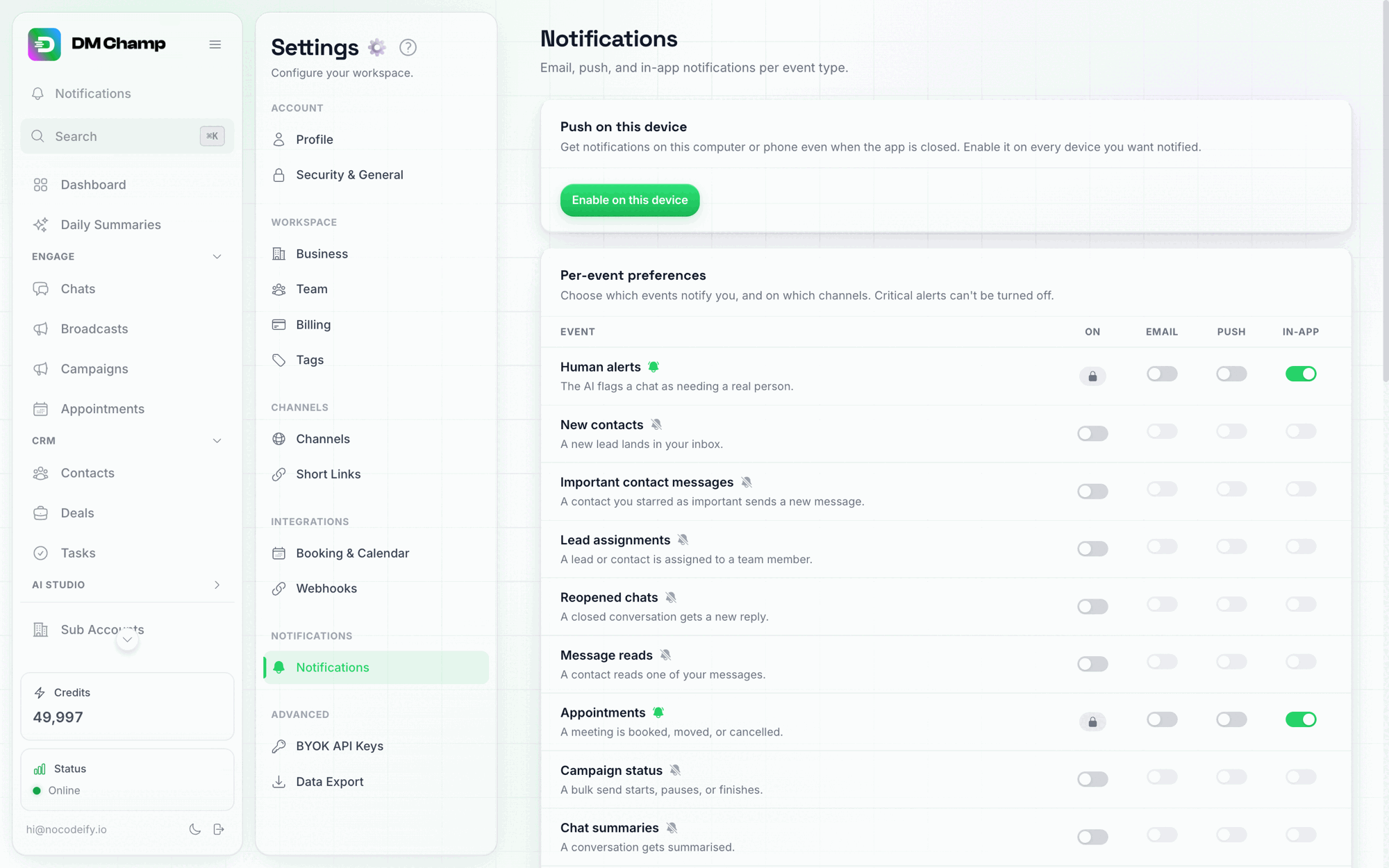 The notifications bell popover, in its empty state with no notifications yet